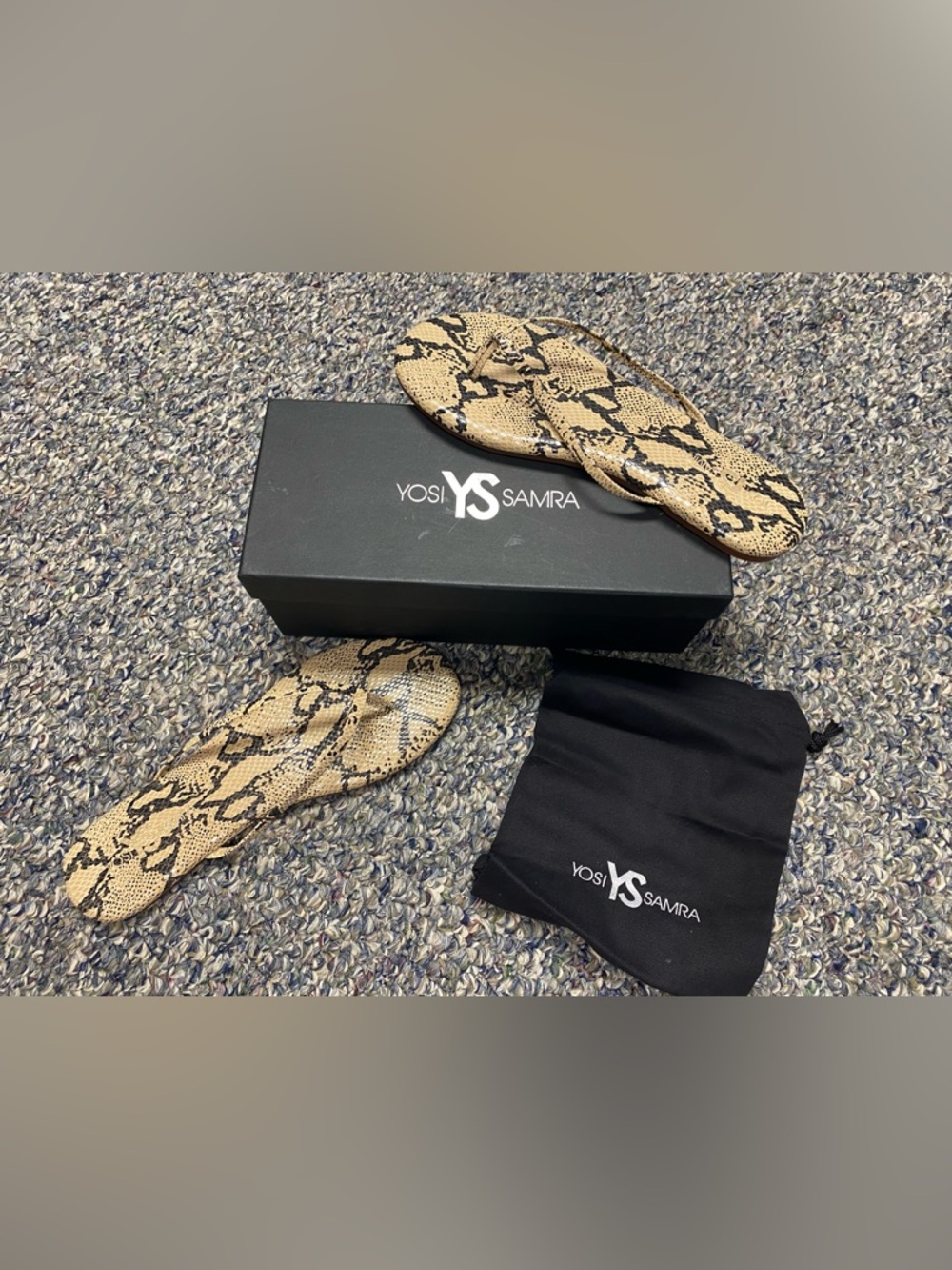 Yosi Samra Snake Print Flip Flop Sandals - Beige & Black - Picture 3 of 5